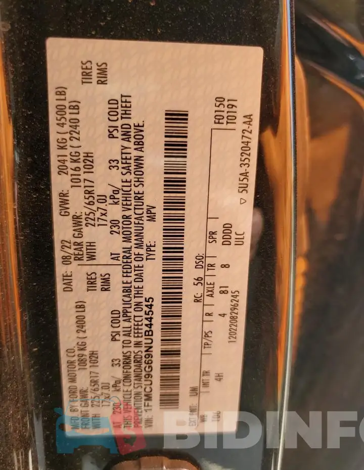 1FMCU9G69NUB44545 Photo# 13