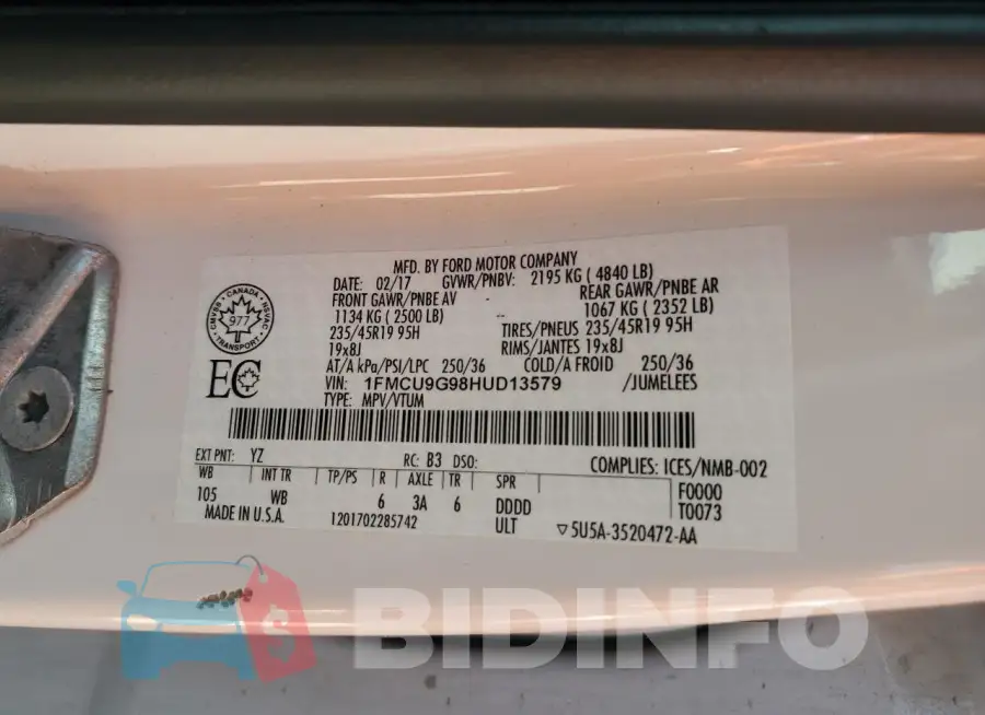 1FMCU9G98HUD13579 Photo# 13