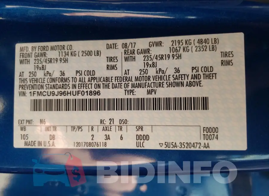 1FMCU9J96HUF01896 Photo# 14