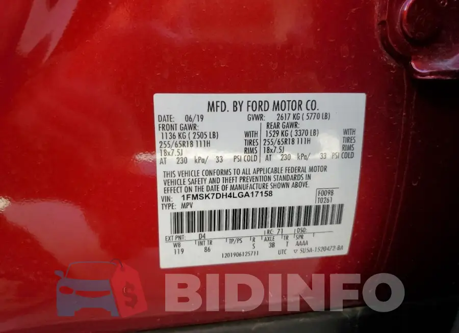 1FMSK7DH4LGA17158 Photo# 14