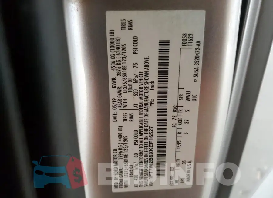 1FT7W2B6XKEF16527 Photo# 12
