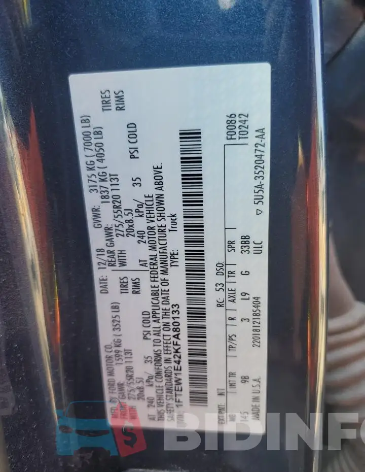 1FTEW1E42KFA80133 Photo# 13