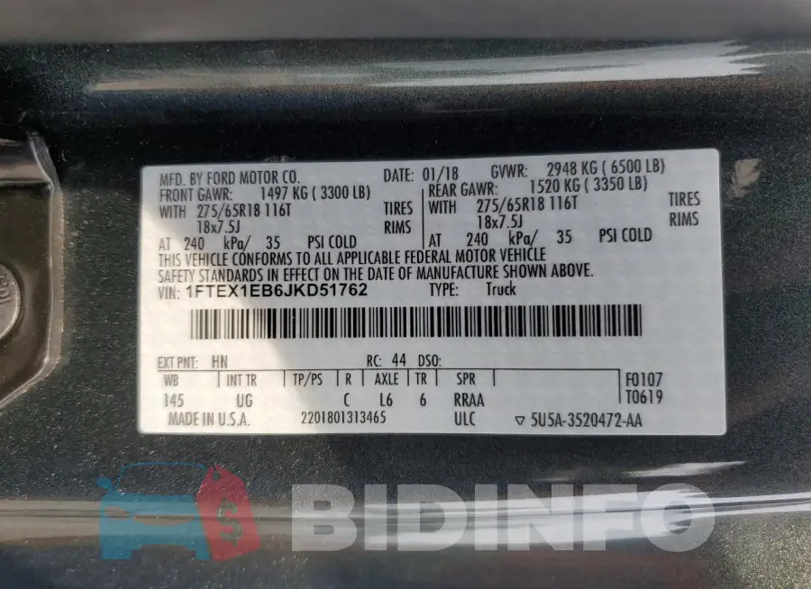 1FTEX1EB6JKD51762 Photo# 12