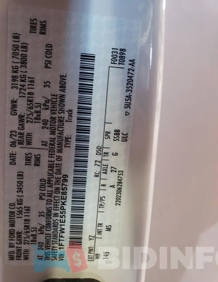 1FTFW1E55PKE85799 Photo# 12