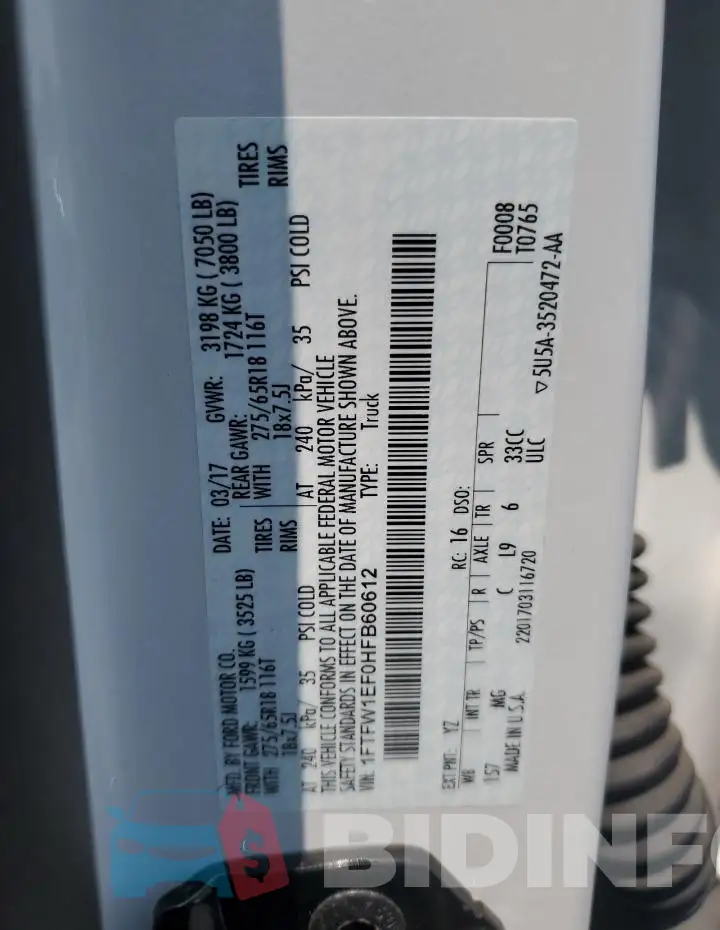 1FTFW1EF0HFB60612 Photo# 12