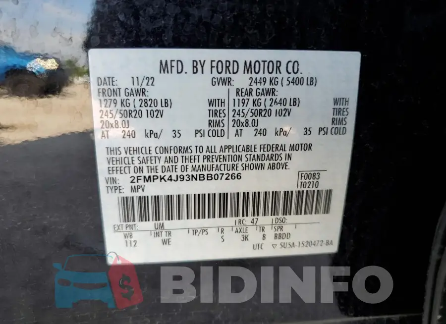 2FMPK4J93NBB07266 Photo# 12