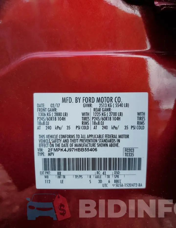 2FMPK4J97HBB55406 Photo# 12
