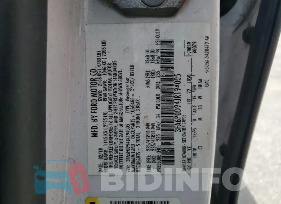 3FA6P0D94JR194005 Photo# 12