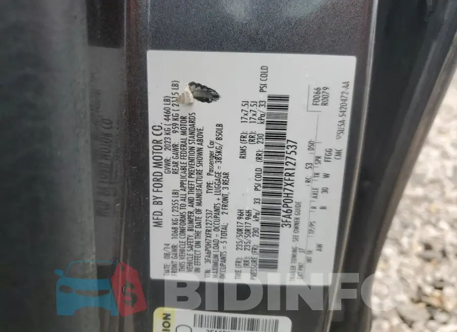 3FA6P0H7XFR127537 Photo# 12