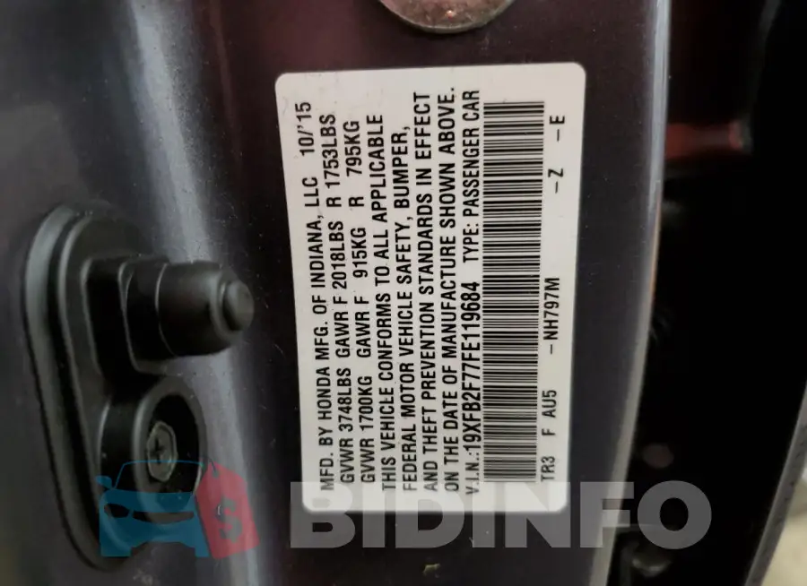 19XFB2F77FE119684 Photo# 12
