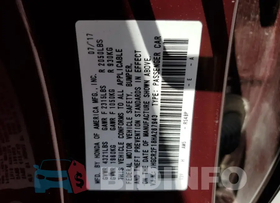 1HGCR2F18HA267943 Photo# 12