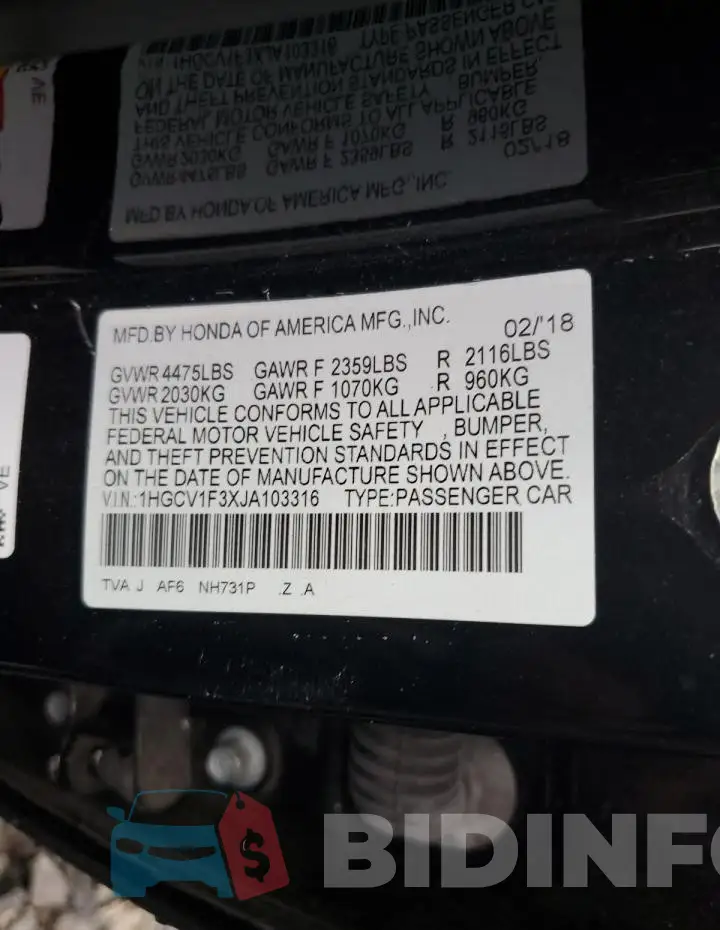 1HGCV1F3XJA103316 Photo# 12