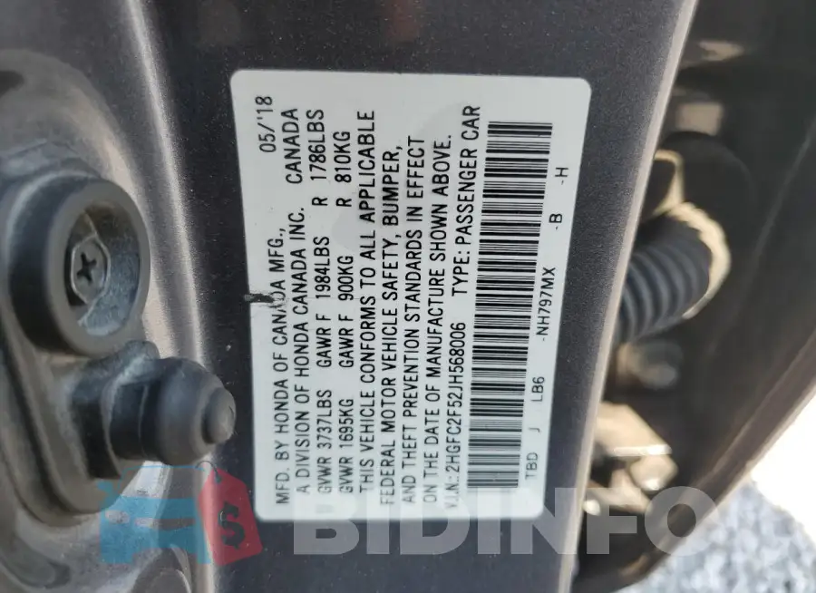 2HGFC2F52JH568006 Photo# 12