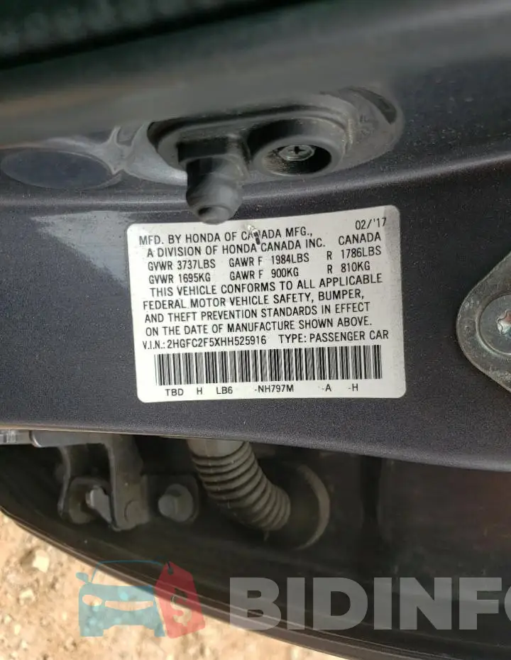 2HGFC2F5XHH525916 Photo# 12