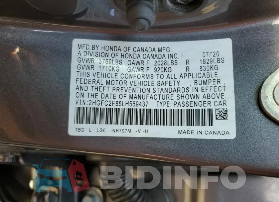 2HGFC2F85LH569437 Photo# 12