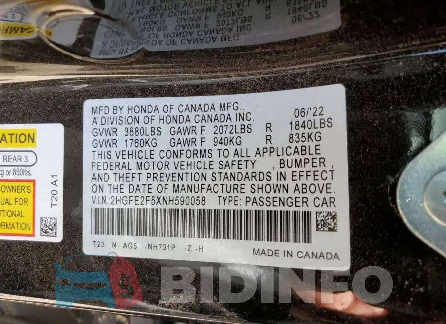2HGFE2F5XNH590058 Photo# 12