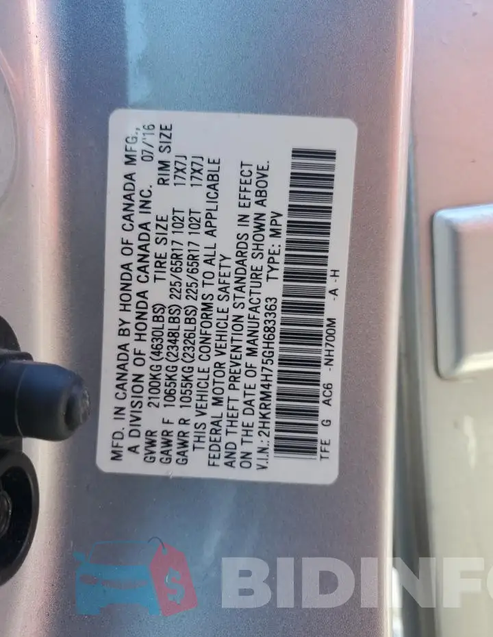 2HKRM4H75GH683363 Photo# 13