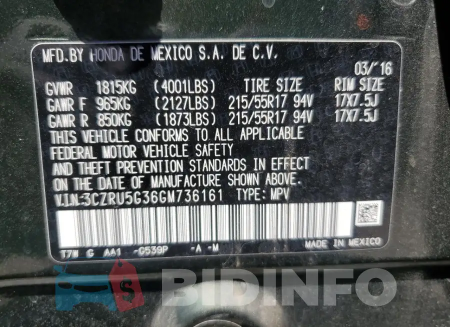 3CZRU5G36GM736161 Photo# 13