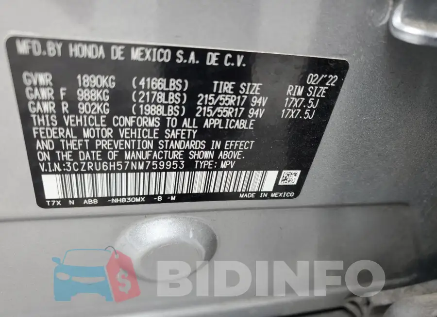 3CZRU6H57NM759953 Photo# 13
