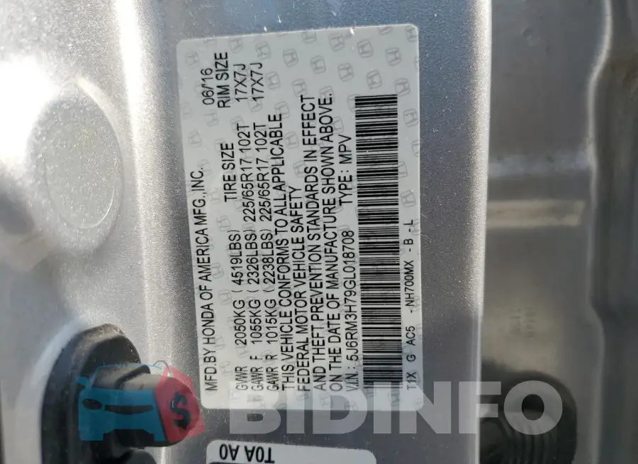 5J6RM3H79GL018708 Photo# 14