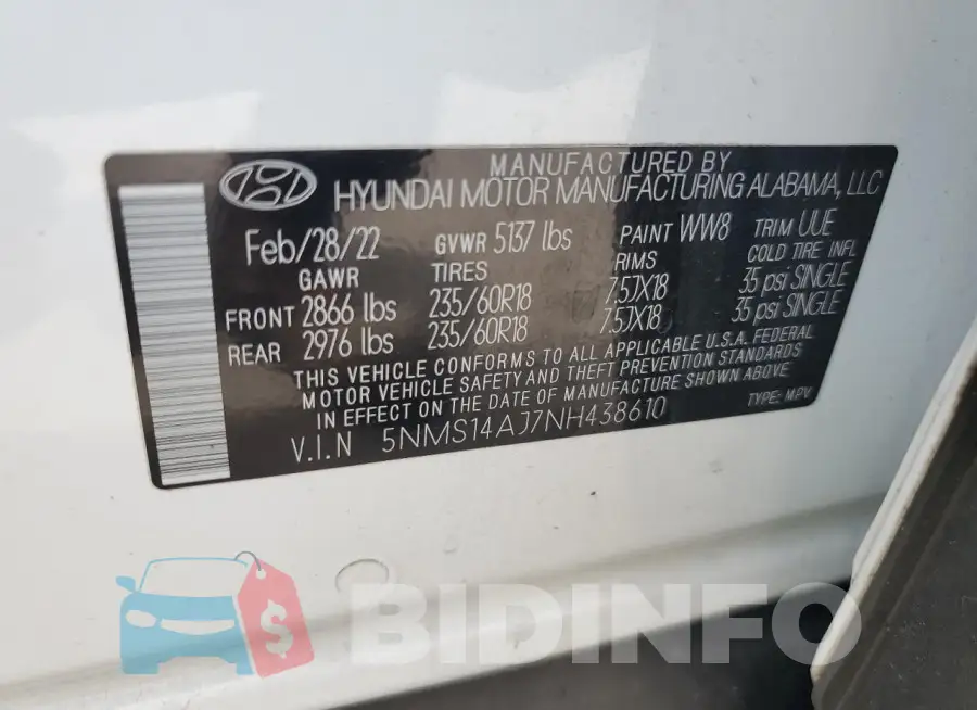 5NMS14AJ7NH438610 Photo# 13