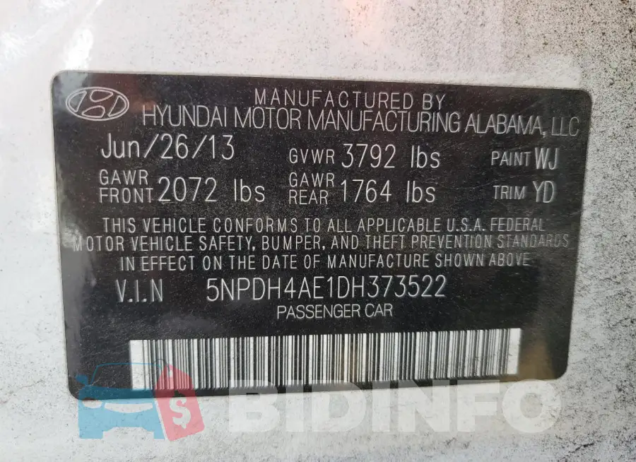 5NPDH4AE1DH373522 Photo# 13