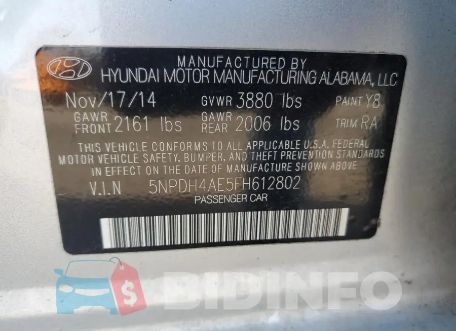 5NPDH4AE5FH612802 Photo# 12