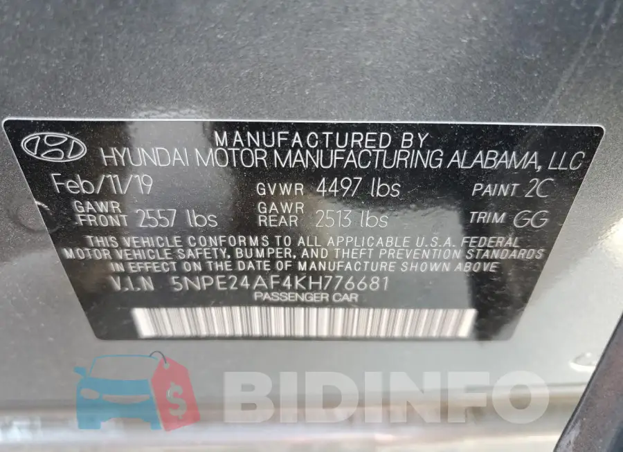 5NPE24AF4KH776681 Photo# 13