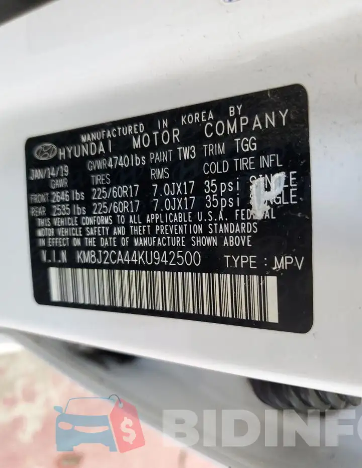KM8J2CA44KU942500 Photo# 13