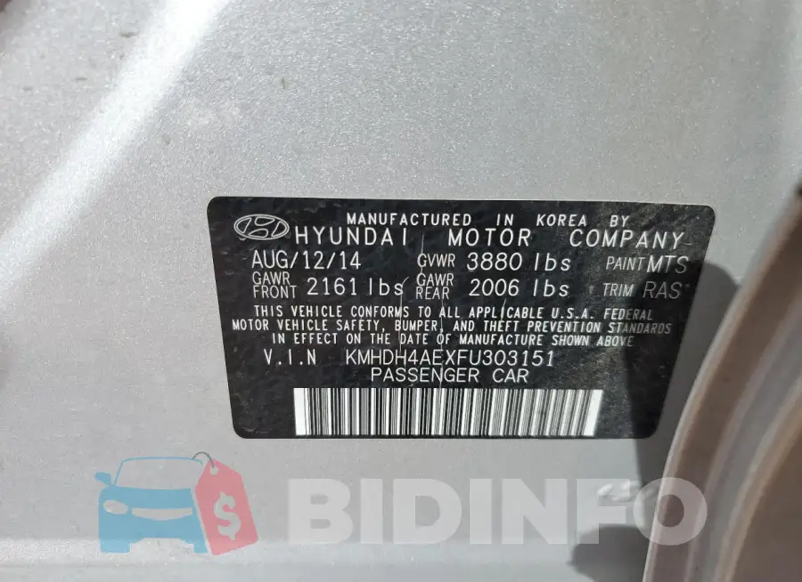 KMHDH4AEXFU303151 Photo# 13