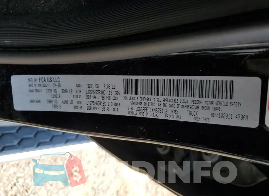 1C6SRFFT1KN675162 Photo# 12