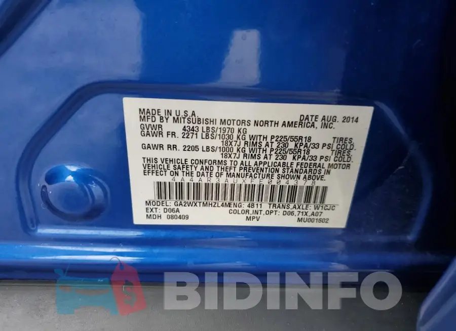 4A4AR3AUXFE004378 Photo# 13