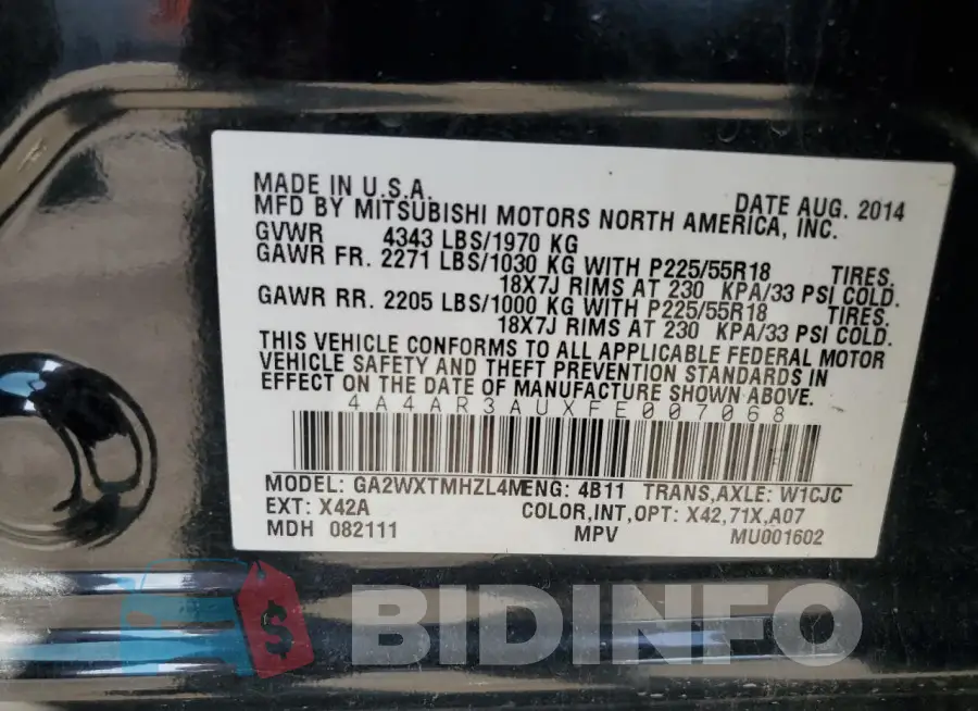 4A4AR3AUXFE007068 Photo# 13