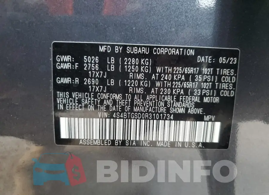 4S4BTGSD0R3101734 Photo# 13