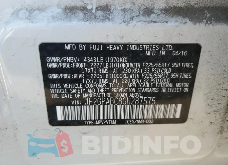 JF2GPABC8GH287575 Photo# 12