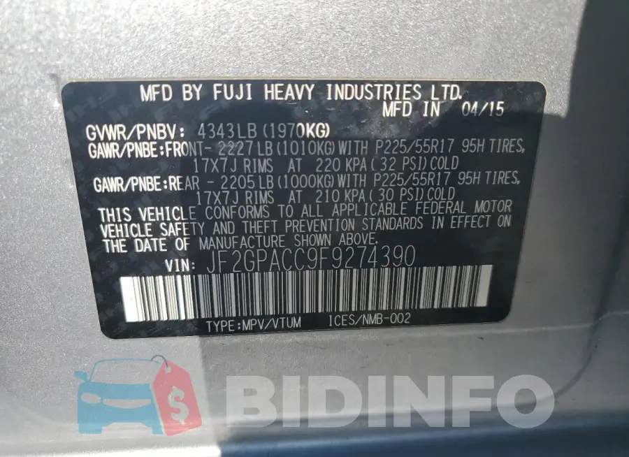 JF2GPACC9F9274390 Photo# 13