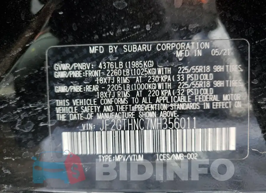 JF2GTHNC7MH356011 Photo# 12