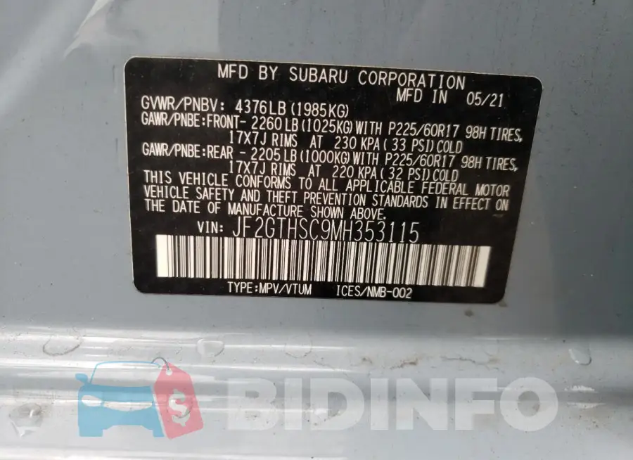 JF2GTHSC9MH353115 Photo# 12