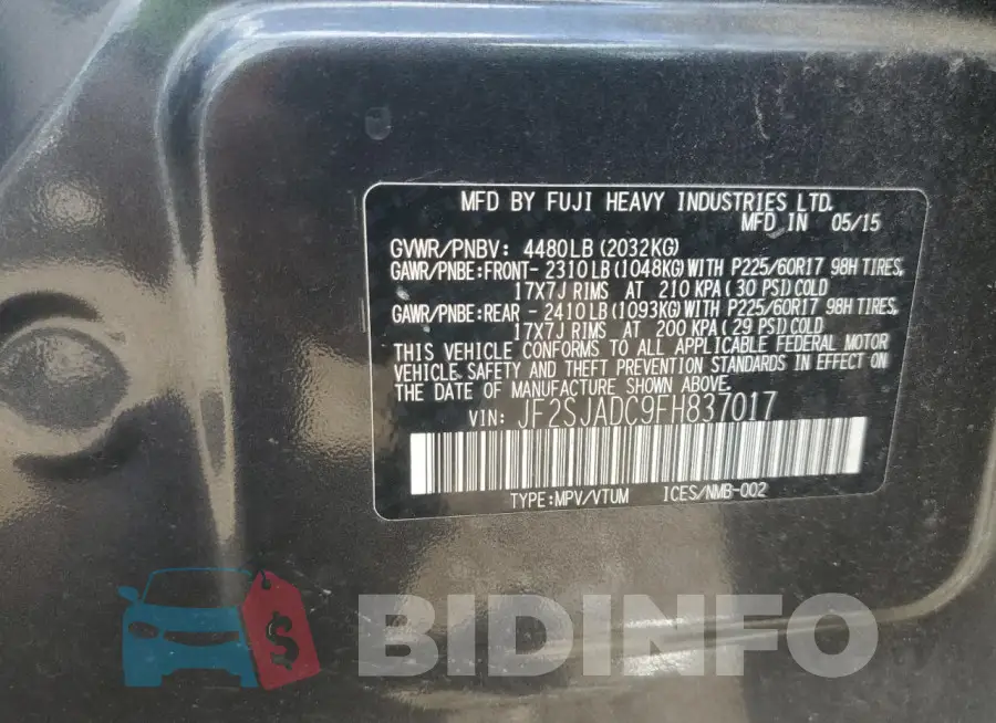 JF2SJADC9FH837017 Photo# 14