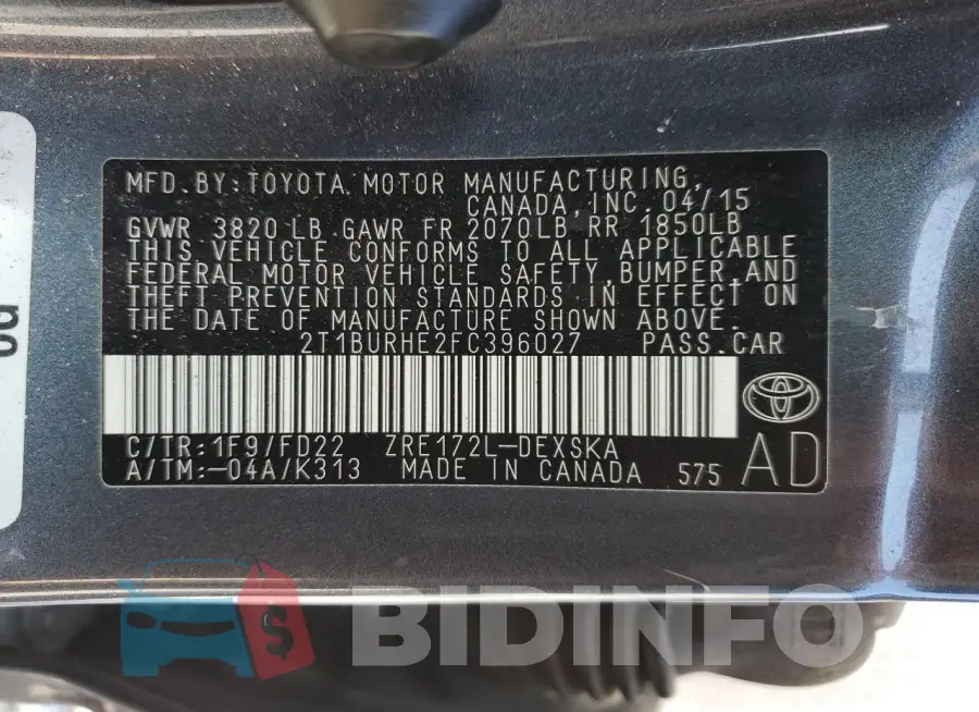 2T1BURHE2FC396027 Photo# 13