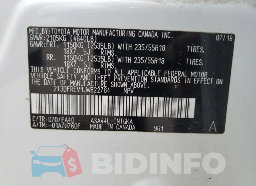 2T3DFREV1JW822764 Photo# 13