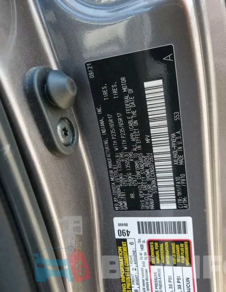 5TDKRKECXNS075922 Photo# 14