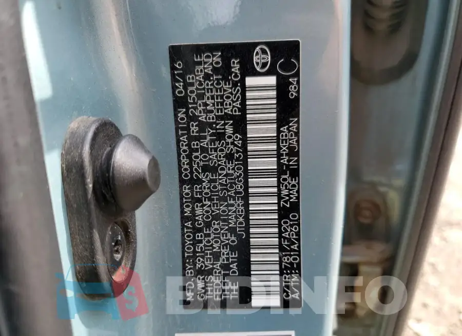 JTDKBRFU8G3013749 Photo# 12