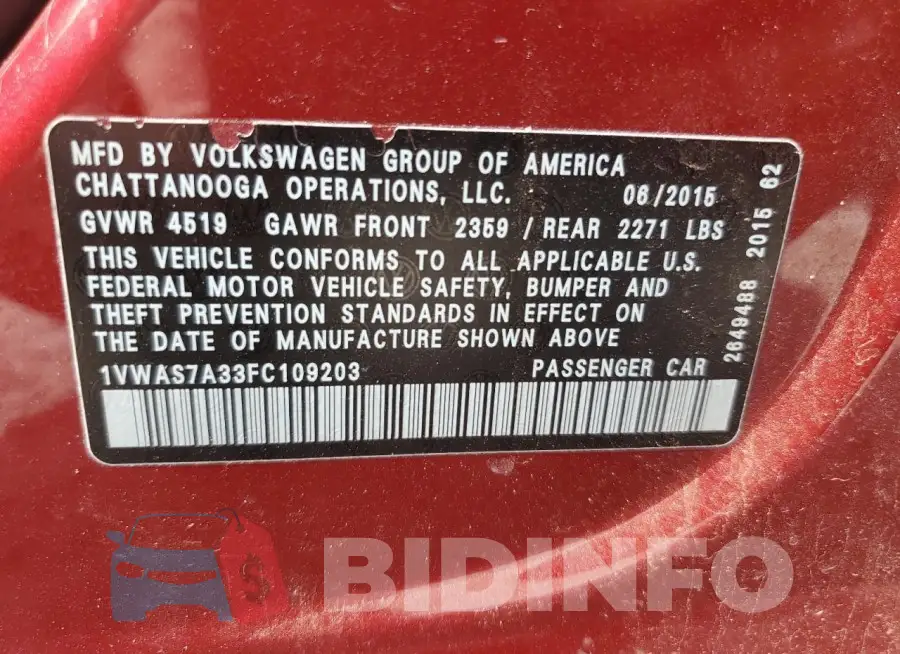 1VWAS7A33FC109203 Photo# 12