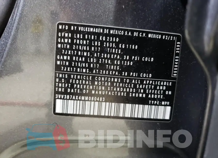 3VV3B7AX4MM080483 Photo# 13