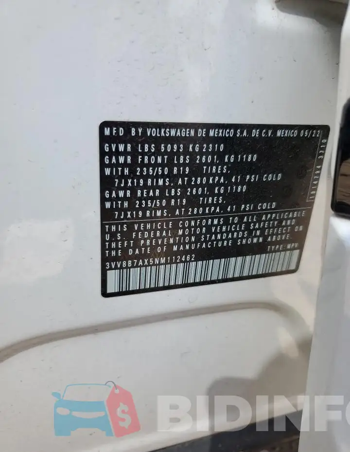 3VV8B7AX5NM112462 Photo# 13