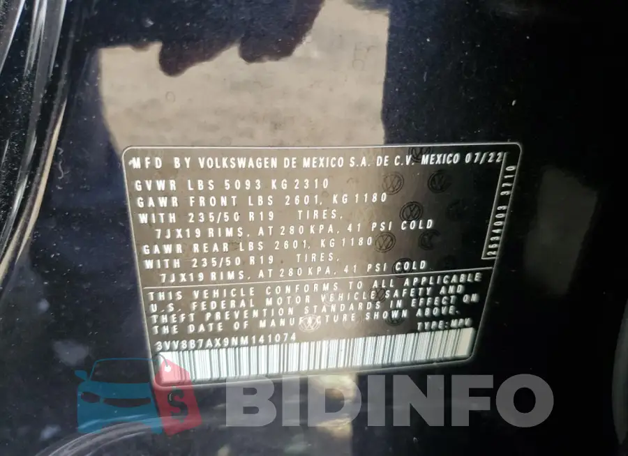 3VV8B7AX9NM141074 Photo# 13