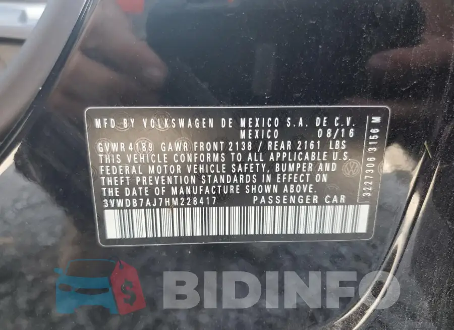 3VWDB7AJ7HM228417 Photo# 12