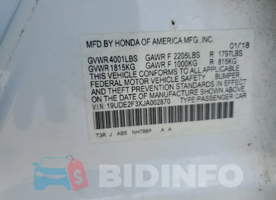 19UDE2F3XJA002870 Photo# 12