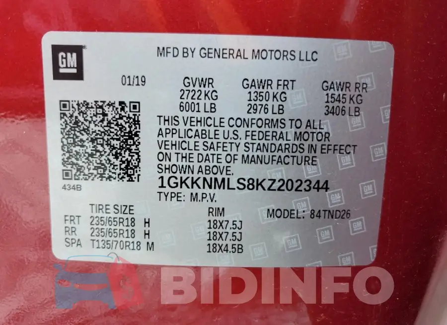 1GKKNMLS8KZ202344 Photo# 13